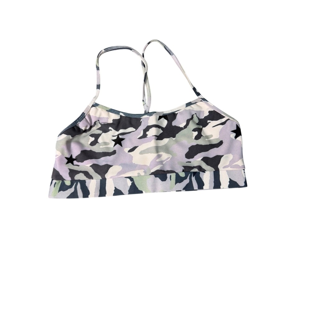 Monrow Camo Star Print Sports Bra Purple Green Gray Made in USA Womens M